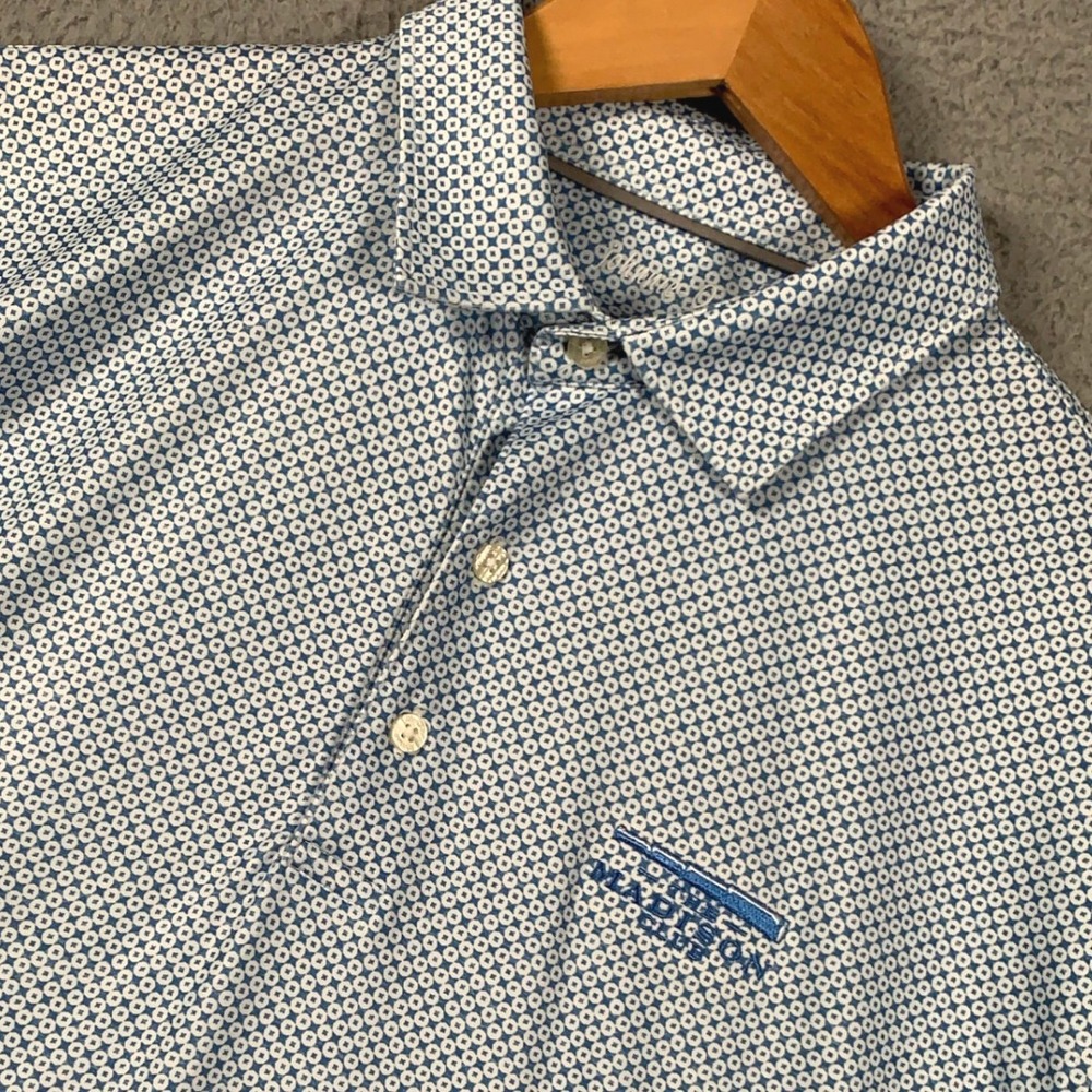 johnnie-O The Albatross Polo Shirt Mens Large Blue Geometric Madison Club Golf